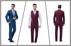 img 3 attached to Men'S 3-Piece Skinny Casual Suit Set With 2-Button Jacket, Vest, And Dress Pants For Tuxedo Look