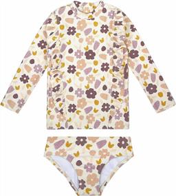img 4 attached to Protective And Stylish: Cadocado 2-Piece Long Sleeve Swimsuit Set For Little Girls With UPF 30-40 Sun Protection