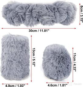 img 1 attached to X AUTOHAUX Universal 15 Inch 38Cm Warm Faux Fur Fluffy Car Steering Wheel Cover With Handbrake Cover Gear Shift Cover Set Gray