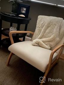 img 6 attached to CDCASA Mid-Century Modern Accent Chair с подушкой, 28,3-дюймовый длинный подлокотник, обитый льняной тканью, деревянный каркас, гостиная, спальня, балкон, кресло для чтения, набор из 1 кресла