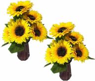 artificial sunflowers bouquets with stems – big silk sunflowers for wedding, diy garden craft, party, and home decor – set of 2 bunches of fake yellow flowers ideal for bride holding flowers logo