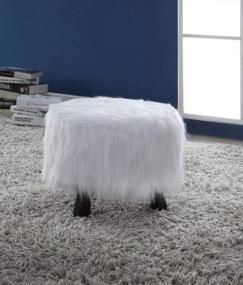 img 2 attached to 🦶 White Linon Flokati Foot Stool, 16-Inch, 16"W x 16"D x 12.6"H