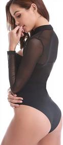 img 1 attached to Velius Women Sexy Choker Bandage Strapless Long Sleeve Mesh Bodysuit Party Clubwear