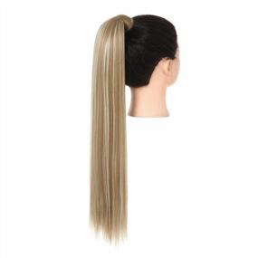 img 3 attached to 24 Inch SARLA Dirty Blonde Ponytail Hair Extension - Straight Synthetic Wrap Around For Women And Girls
