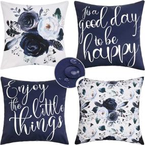 img 4 attached to Navy And White Waterproof Pillow Covers: Perfect Outdoor/Indoor Decor For Your Patio Furniture - Set Of 4 By Merrycolor