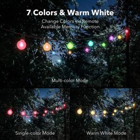 img 2 attached to HBN 25Ft Outdoor String Lights RGBW-Remote Controlled Outside String Lights Multicolor, 27 LED G40 Bulbs (2 Spare) Shatterproof & Dimmable, IP44 Waterproof & Extendable, Remote Included, 80 Lumens
