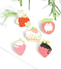 img 2 attached to Cute Strawberry Enamel Lapel Pins Set - Cartoon Fruit Rabbit Cat Brooches Pin Badges For Women Girls Clothing Backpacks