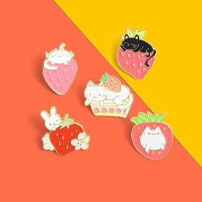img 3 attached to Cute Strawberry Enamel Lapel Pins Set - Cartoon Fruit Rabbit Cat Brooches Pin Badges For Women Girls Clothing Backpacks