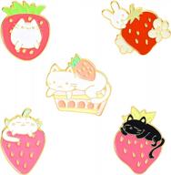 cute strawberry enamel lapel pins set - cartoon fruit rabbit cat brooches pin badges for women girls clothing backpacks logo