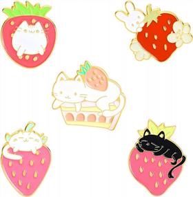 img 4 attached to Cute Strawberry Enamel Lapel Pins Set - Cartoon Fruit Rabbit Cat Brooches Pin Badges For Women Girls Clothing Backpacks