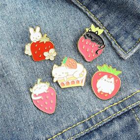 img 1 attached to Cute Strawberry Enamel Lapel Pins Set - Cartoon Fruit Rabbit Cat Brooches Pin Badges For Women Girls Clothing Backpacks