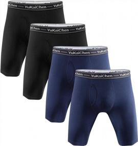 img 4 attached to Comfortable And Breathable Bamboo Fiber Men'S Long Boxer Briefs With Functional Fly By YuKaiChen