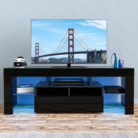 img 4 attached to Modern Glossy TV Stand With LED Lights And Storage Drawer - Fits 55 Inch TV - Stylish Entertainment Center And Media Console For Living Room - 51 Inch In Black