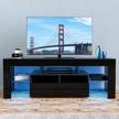modern glossy tv stand with led lights and storage drawer - fits 55 inch tv - stylish entertainment center and media console for living room - 51 inch in black logo