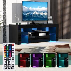 img 3 attached to Modern Glossy TV Stand With LED Lights And Storage Drawer - Fits 55 Inch TV - Stylish Entertainment Center And Media Console For Living Room - 51 Inch In Black