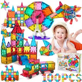 img 4 attached to Magical Magnetic Tile Building Blocks Set - 100Pcs STEM Construction Kit For Kids 3-10+ Years Old - Educational Toys, Perfect Birthday Gifts For Boys And Girls