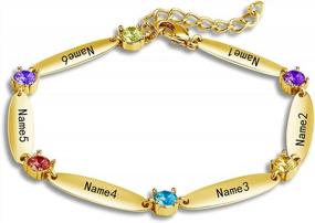 img 4 attached to Customized Name Bracelet With Birthstones & Engraving For Women