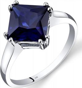img 3 attached to Stunning Peora 14K White Gold Blue Sapphire Solitaire Ring - 3.25 Carats Princess Cut 8Mm, Perfect For Women - Size 7