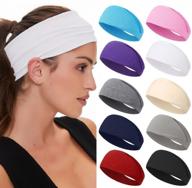 non slip workout yoga running headbands for women - 10 pack wide sweat hair bands elastic fashion hair accessories set 1 logo