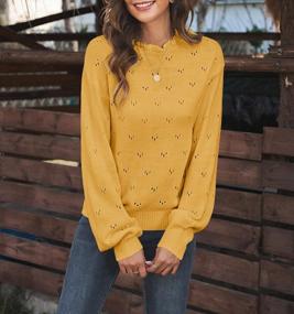 img 3 attached to Women'S Ruffle Crew Neck Sweater - Lantern Eyelet Long Sleeve Top - Casual Loose Knit Keyhole Pullover