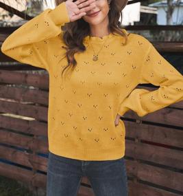 img 2 attached to Women'S Ruffle Crew Neck Sweater - Lantern Eyelet Long Sleeve Top - Casual Loose Knit Keyhole Pullover