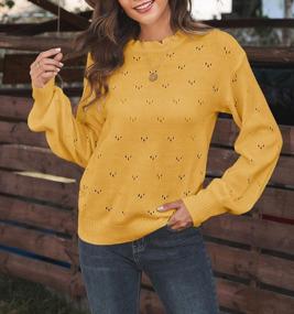 img 1 attached to Women'S Ruffle Crew Neck Sweater - Lantern Eyelet Long Sleeve Top - Casual Loose Knit Keyhole Pullover