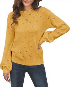 img 4 attached to Women'S Ruffle Crew Neck Sweater - Lantern Eyelet Long Sleeve Top - Casual Loose Knit Keyhole Pullover