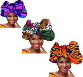 img 3 attached to Стильные женские головные уборы Shenbolen с африканским принтом - набор из 3 случайных шарфов Ankara (71 x 21 дюйм)