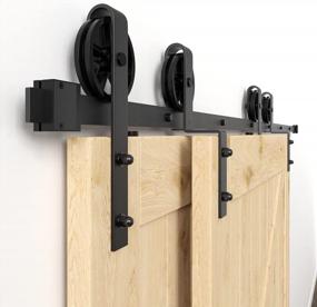 img 4 attached to Heavy Duty Bypass Sliding Barn Door Hardware Kit - One Piece Rail, Big Spoke Wheel, 5FT Single Track For Double Doors, Ideal For Low Ceilings - WINSOON