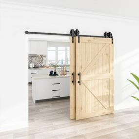img 3 attached to Heavy Duty Bypass Sliding Barn Door Hardware Kit - One Piece Rail, Big Spoke Wheel, 5FT Single Track For Double Doors, Ideal For Low Ceilings - WINSOON