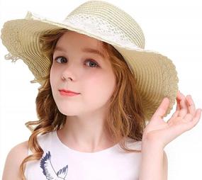 img 1 attached to Bienvenu Little Girl Kids Summer Straw Hat Wide Brim Floppy Beach Sun Visor Hat
