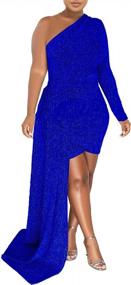 img 4 attached to Women'S Elegant One Shoulder Glitter Dress - Asymmetrical Hem Long Sleeve Sexy Ruched Bodycon Cocktail Gown