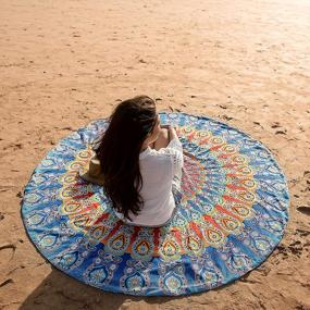 img 4 attached to Folkulture Bohemian Mandala Round Beach Blanket & Yoga Mat: A Versatile Boho Home Decor In Blue - 72 Inches