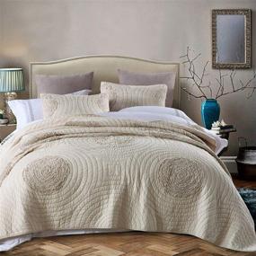 img 4 attached to King Size Beige Quilt Set With 3D Floral Pattern - ABREEZE Classical Cotton Bedspread, Coverlet Set, And Patchwork Quilted Bedding For Lightweight Comfort And Softness