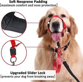 img 1 attached to 🐶 No Pull Barkless Dog Head Collar - Adjustable, Padded Headcollar for Dogs with Training Guide - Stops Pulling and Choking on Walks - Size Large, Color Red