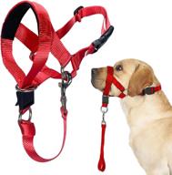 🐶 no pull barkless dog head collar - adjustable, padded headcollar for dogs with training guide - stops pulling and choking on walks - size large, color red logo