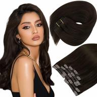 darkest brown clip-in hair extensions - 100% real human hair, 7 pieces, 120g, full head coverage, remy hair, invisible double weft, 120g, 14 inches logo