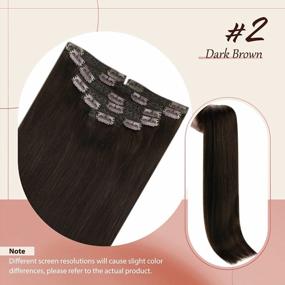 img 3 attached to Darkest Brown Clip-In Hair Extensions - 100% Real Human Hair, 7 Pieces, 120G, Full Head Coverage, Remy Hair, Invisible Double Weft, 120G, 14 Inches