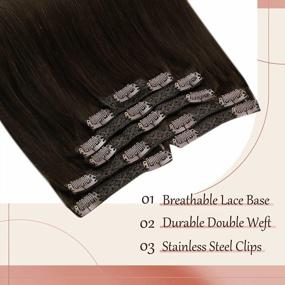 img 1 attached to Darkest Brown Clip-In Hair Extensions - 100% Real Human Hair, 7 Pieces, 120G, Full Head Coverage, Remy Hair, Invisible Double Weft, 120G, 14 Inches