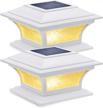outdoor solar glass led fence cap light with 2 modes for 4x4, 5x5, 6x6 posts - perfect for patio, deck, and garden decoration - provides warm white/cool white lighting - white (pack of 2) logo
