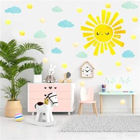 img 3 attached to 🌞 Sun and Clouds Watercolor Wall Decals with Polka Dots - Peel and Stick Clouds Wall Stickers for Nursery, Kids Bedroom, and Living Room Decor