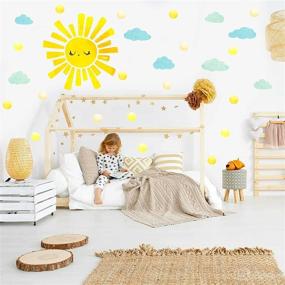 img 1 attached to 🌞 Sun and Clouds Watercolor Wall Decals with Polka Dots - Peel and Stick Clouds Wall Stickers for Nursery, Kids Bedroom, and Living Room Decor