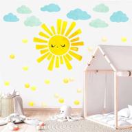 🌞 sun and clouds watercolor wall decals with polka dots - peel and stick clouds wall stickers for nursery, kids bedroom, and living room decor логотип