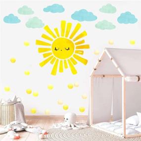 img 4 attached to 🌞 Sun and Clouds Watercolor Wall Decals with Polka Dots - Peel and Stick Clouds Wall Stickers for Nursery, Kids Bedroom, and Living Room Decor