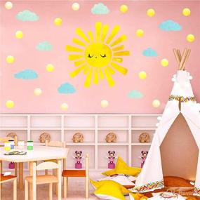 img 2 attached to 🌞 Sun and Clouds Watercolor Wall Decals with Polka Dots - Peel and Stick Clouds Wall Stickers for Nursery, Kids Bedroom, and Living Room Decor