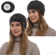 🧣 winter warm cable knit ear warmer headband: soft stretch fuzzy lined with button/mouth cover for girls & women логотип