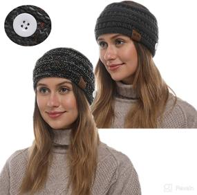 img 4 attached to 🧣 Winter Warm Cable Knit Ear Warmer Headband: Soft Stretch Fuzzy Lined with Button/Mouth Cover for Girls & Women