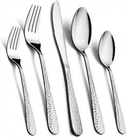 img 4 attached to HaWare 60-Piece Stainless Steel Flatware Cutlery Set For 12, Mirror Polished Elegant Retro Pattern Eating Utensils, Dishwasher Safe