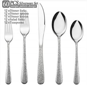 img 3 attached to HaWare 60-Piece Stainless Steel Flatware Cutlery Set For 12, Mirror Polished Elegant Retro Pattern Eating Utensils, Dishwasher Safe