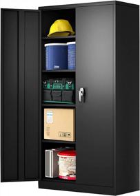 img 4 attached to 72-Inch Metal Storage Cabinet With Lockable Doors And Adjustable Shelves For Garage And Tool Storage, Assembly Required - Black By Aobabo